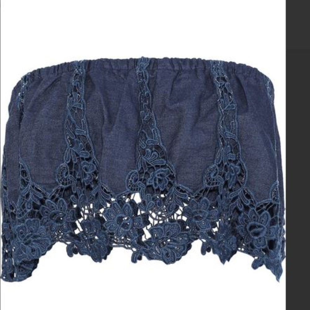 NWOT  Miguelina Chambray strapless lace Crop top - Picture 2 of 6